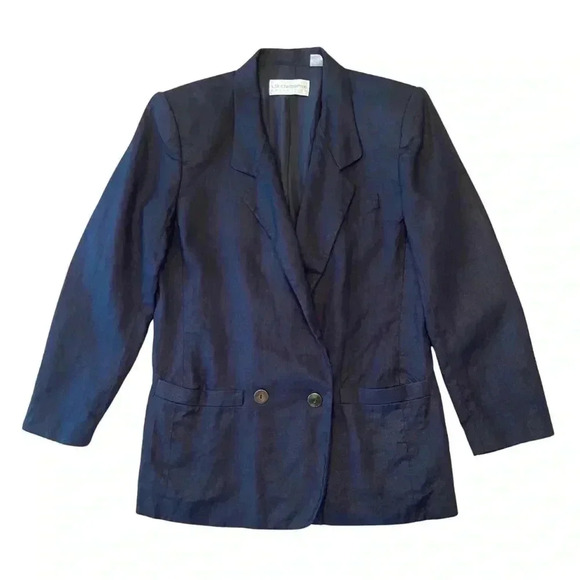 Liz Claiborne Vintage 1980’s 100% Linen Navy Blazer Size 6 - Picture 1 of 8